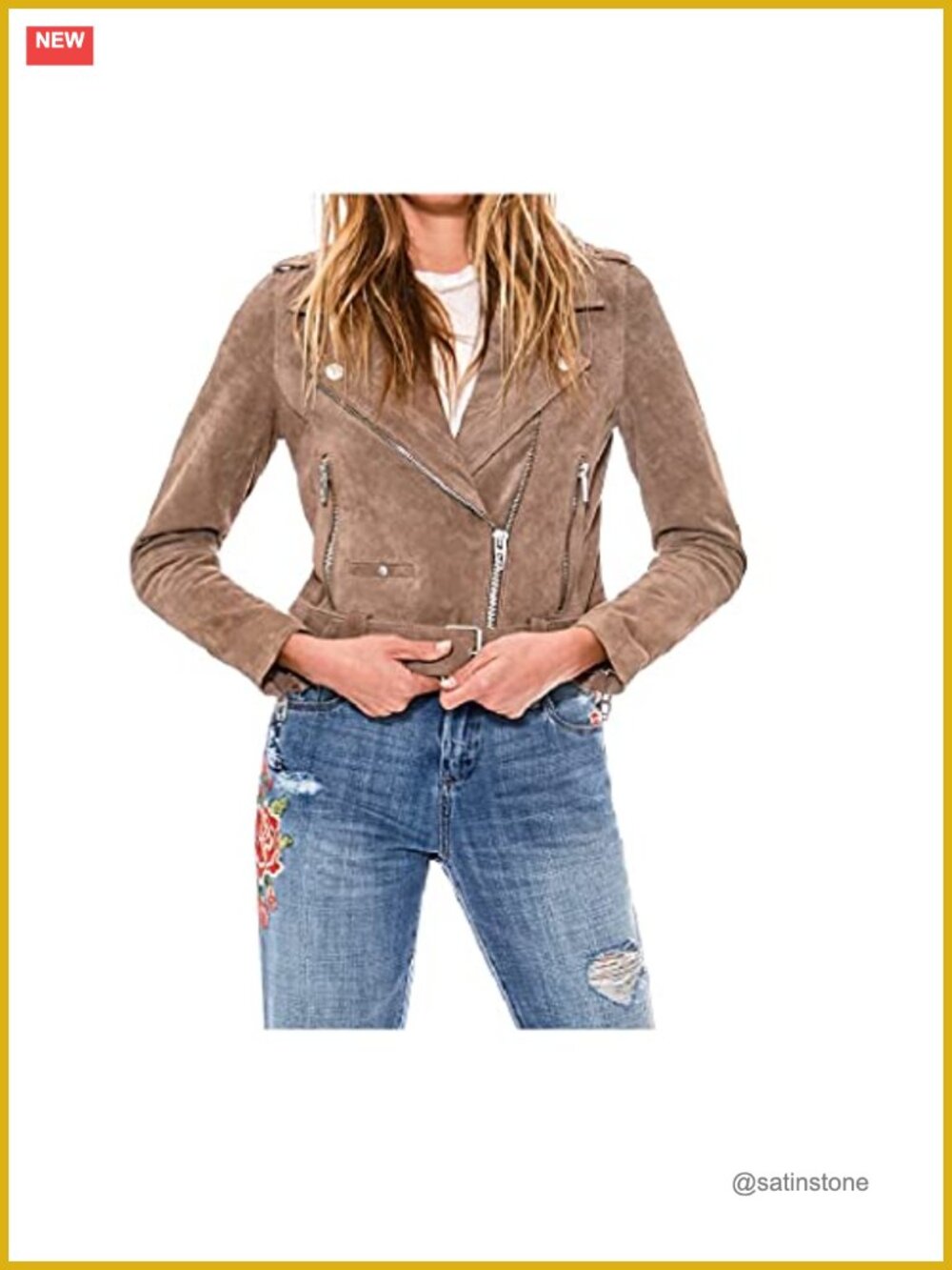 Mid-Weight Suede Moto Jacket with Zip Front Pockets